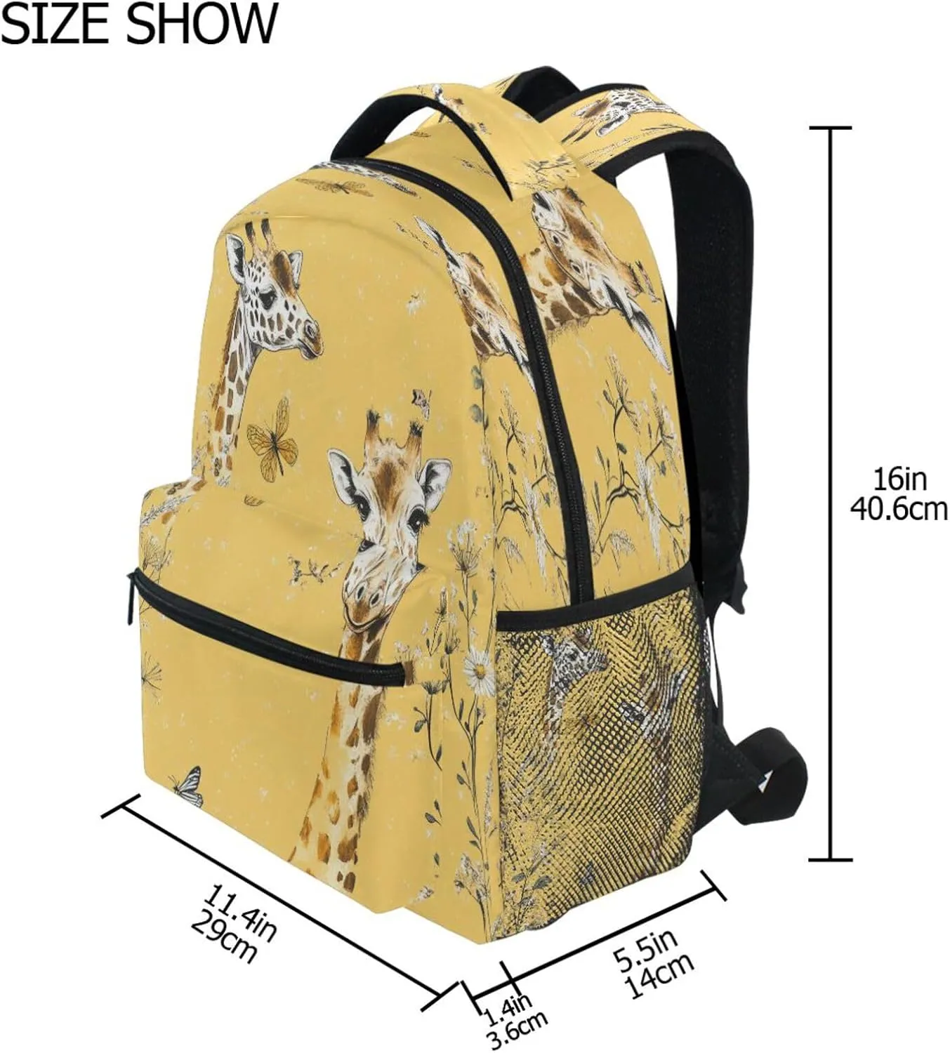 Fun Backpack for Unisex Adult Waterproof Sports Backpack with Chest Strap for College Work Art Giraffe Yellow