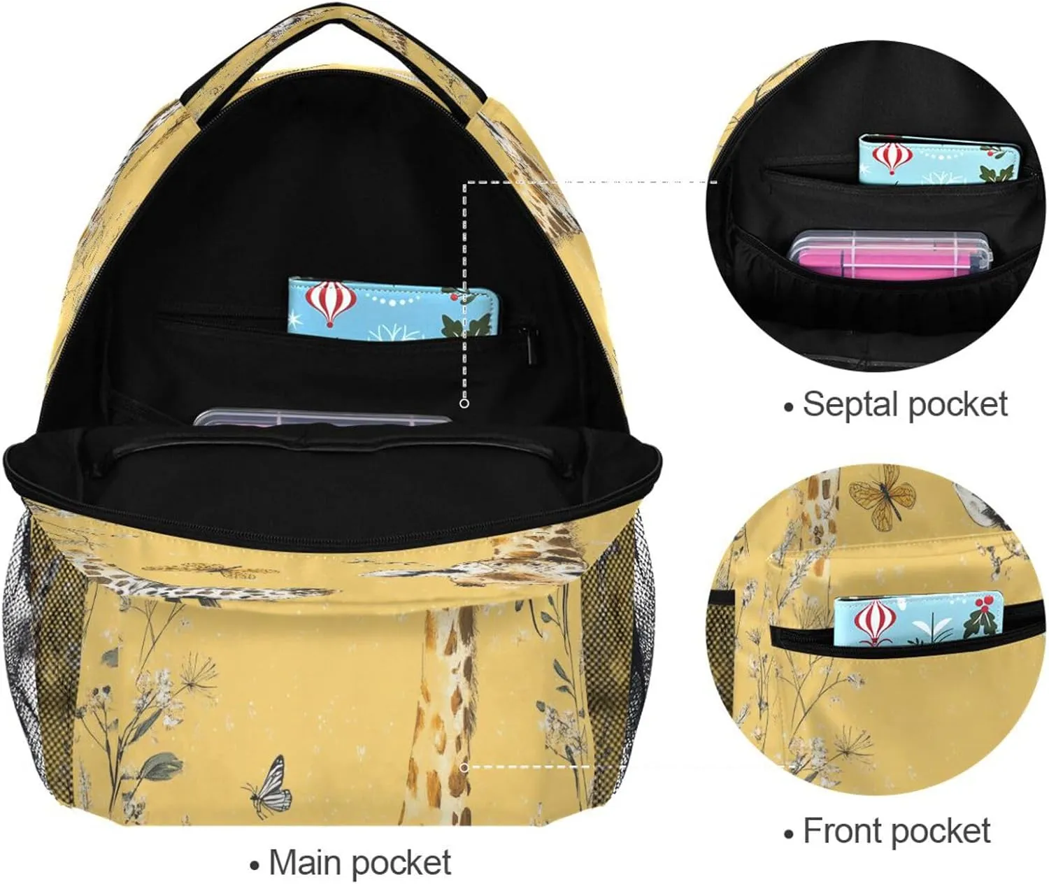 Fun Backpack for Unisex Adult Waterproof Sports Backpack with Chest Strap for College Work Art Giraffe Yellow