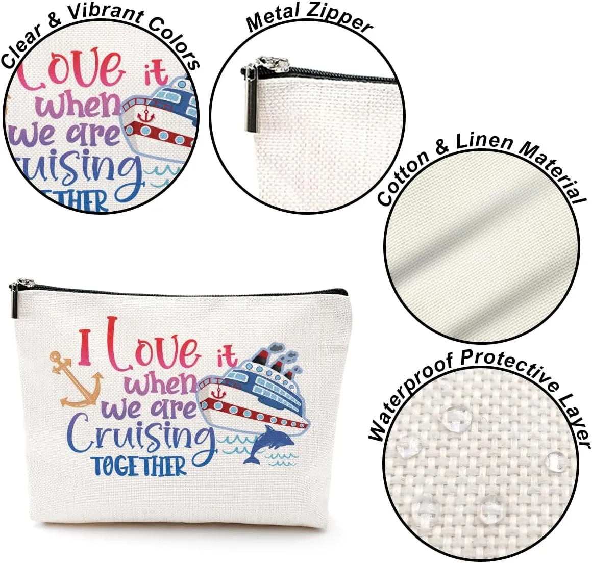Fun Cruise Cosmetic Bag - Summer Vacation Trip Makeup Bag for Women, Soul Sisters, Girls' Trip Gifts & Favors