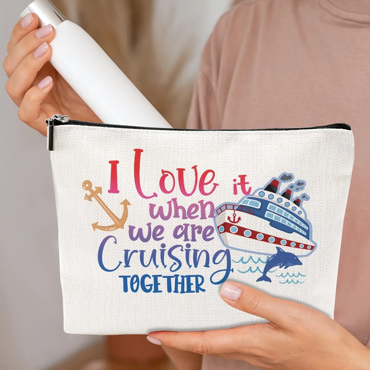 Fun Cruise Cosmetic Bag - Summer Vacation Trip Makeup Bag for Women, Soul Sisters, Girls' Trip Gifts & Favors