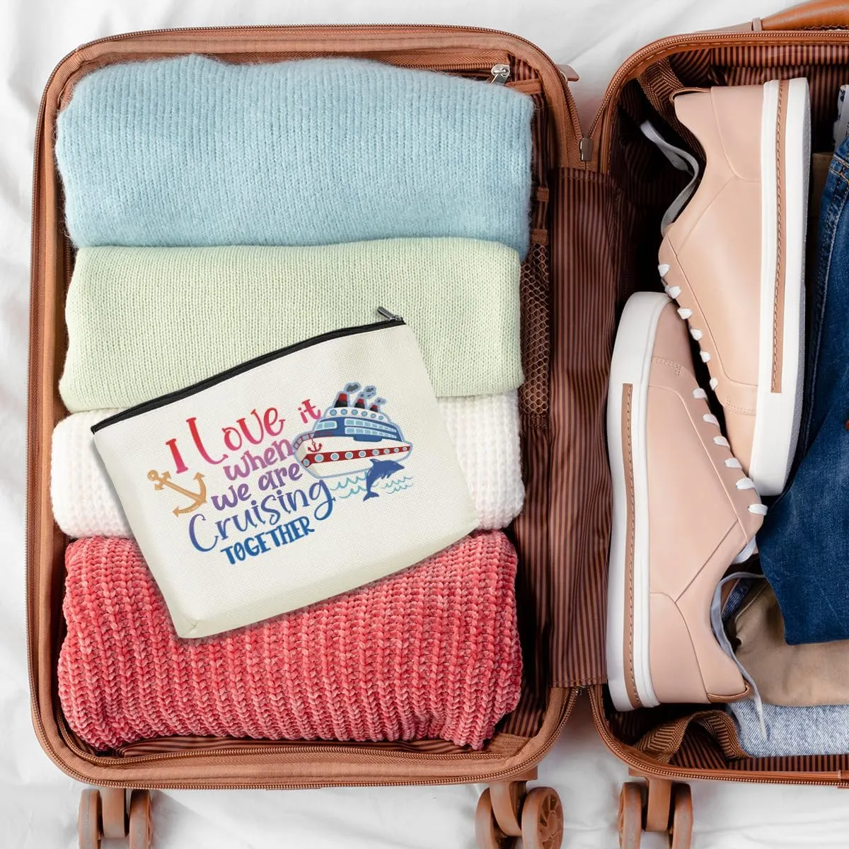 Fun Cruise Cosmetic Bag - Summer Vacation Trip Makeup Bag for Women, Soul Sisters, Girls' Trip Gifts & Favors