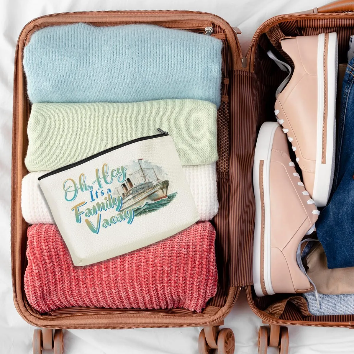 Fun Family Cosmetic Bag - Summer Vacation Trip Makeup Pouch - Perfect Gifts for Women, Friends, Niece, Girls Trip, Favors, Birthday, Christmas, Graduation