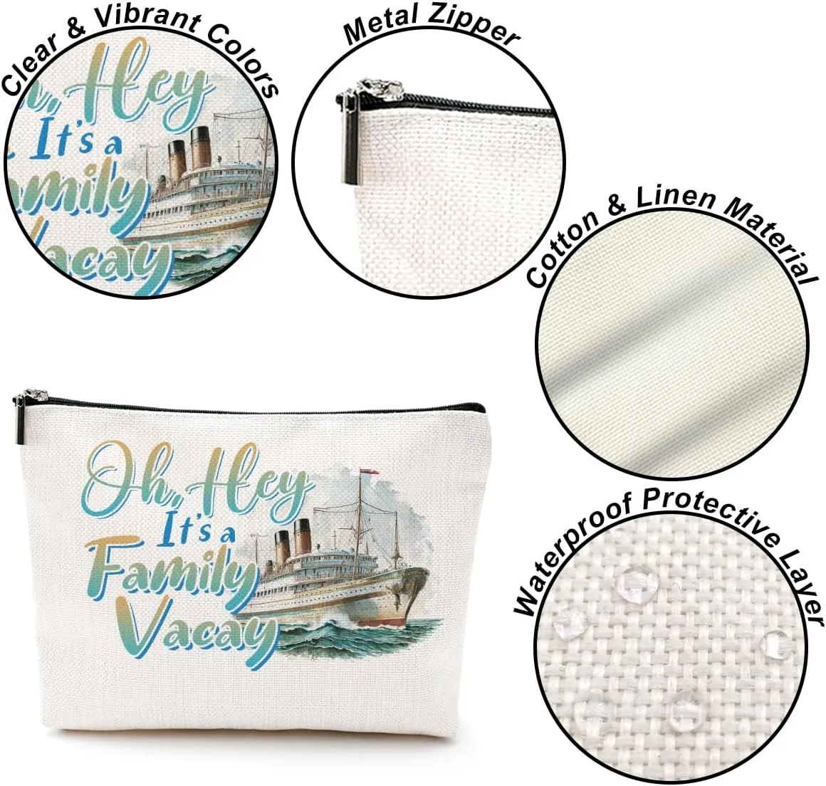 Fun Family Cosmetic Bag - Summer Vacation Trip Makeup Pouch - Perfect Gifts for Women, Friends, Niece, Girls Trip, Favors, Birthday, Christmas, Graduation