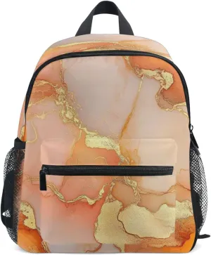 Fun Kids Backpack Boy's Girl's Cute Diaper Bag Backpack with Chest Strap Marble Gold Peach