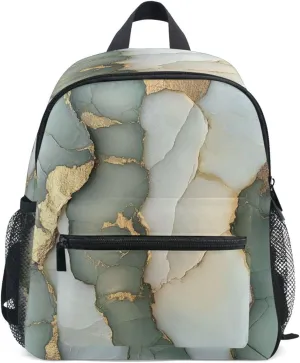 Fun Kids Backpack Boys Girls Cute Diaper Bag Backpack with Chest Strap Marble Sage Green White