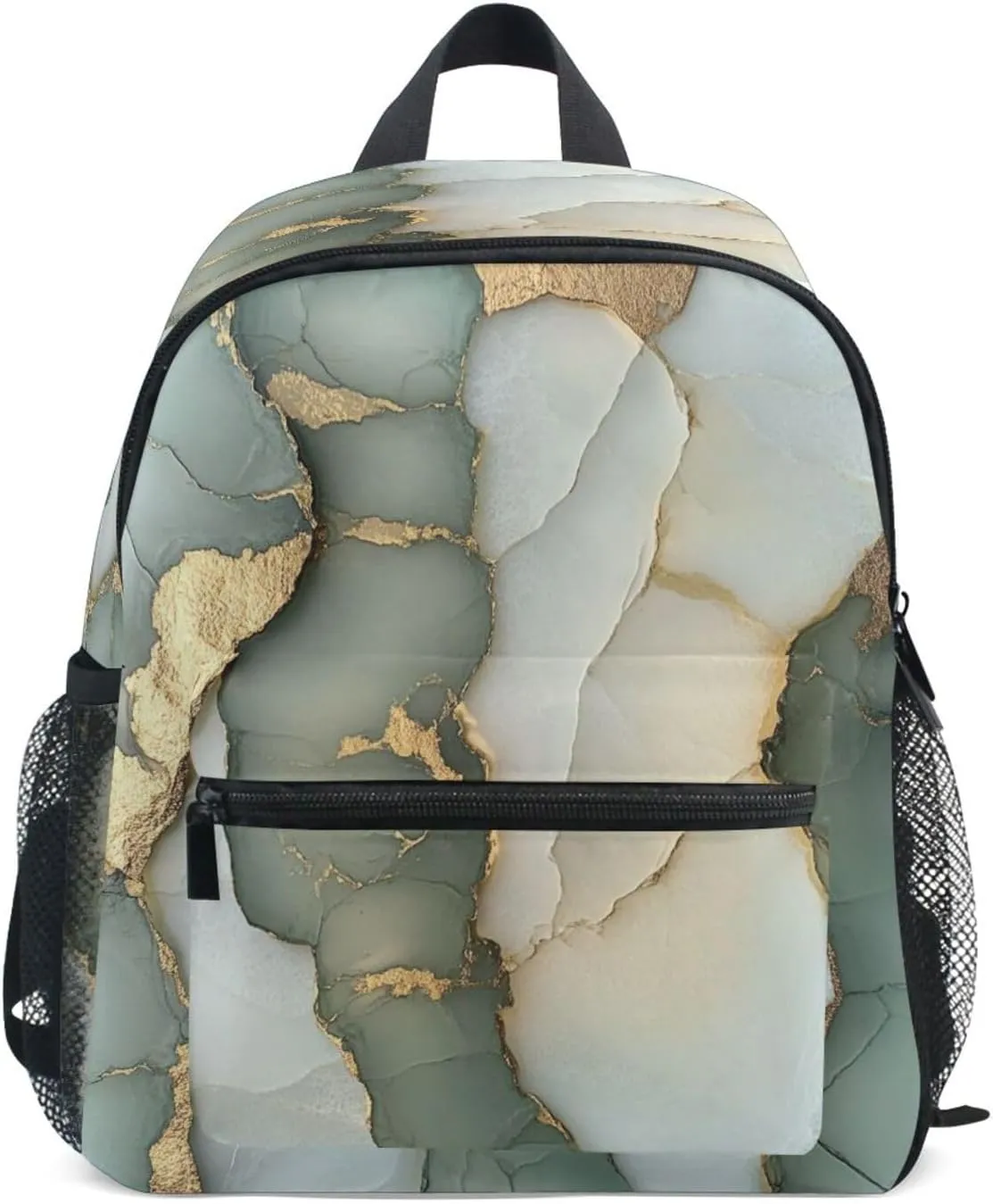 Fun Kids Backpack Boys Girls Cute Diaper Bag Backpack with Chest Strap Marble Sage Green White