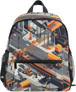 Fun Kids Backpack Boy's/Girl's Cute Diaper Bag Backpack with Chest Strap Construction Scene Concrete Mixer Truck