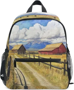 Fun Kids Backpack Teens Girls Cute Diaper Bag Backpack with Chest Strap Cowboy Ranch in Montana