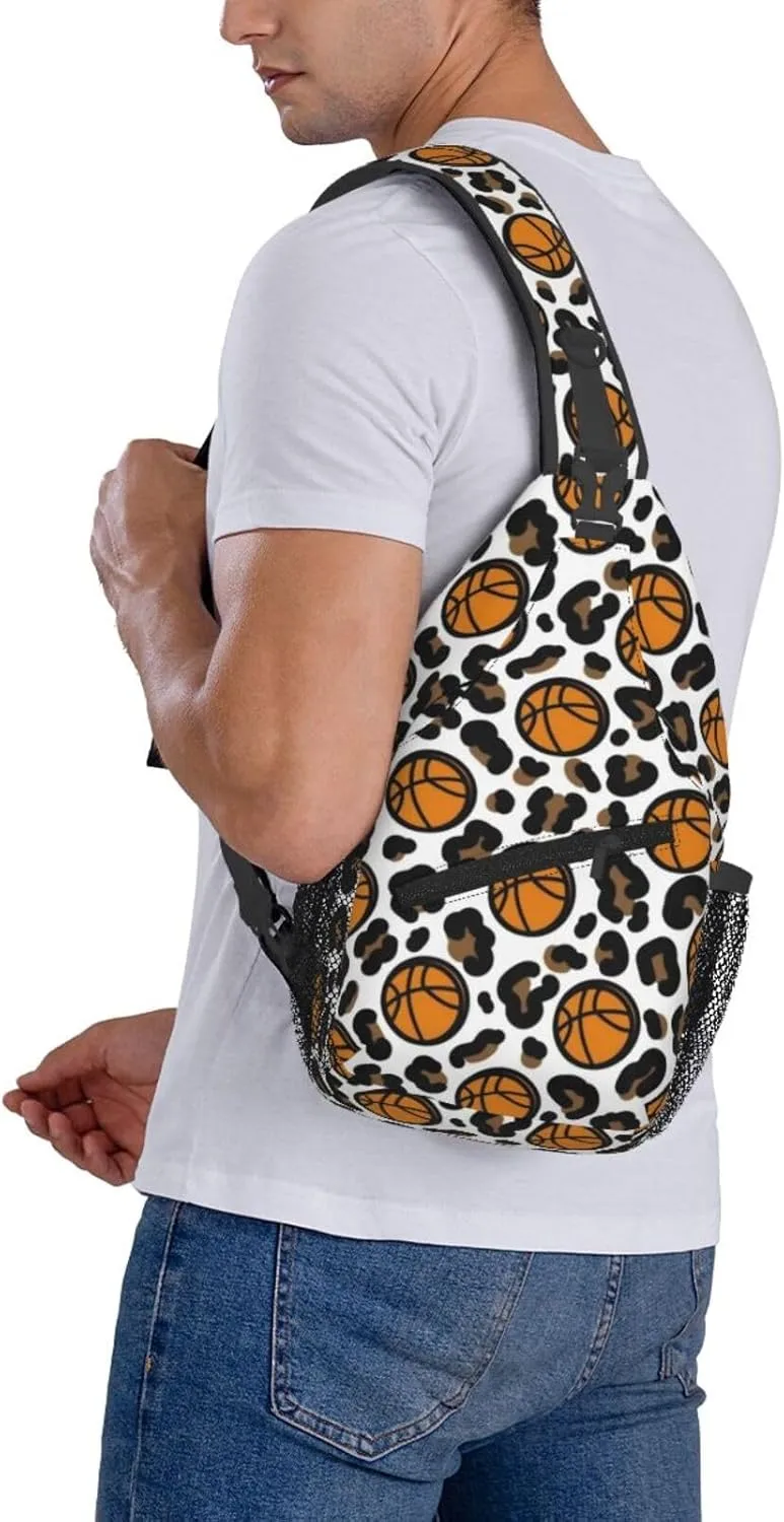 Fun Leopard Print Basketball Chest Bags Crossbody Sling Bag Shoulder Bag Travel Hiking Daypack For Men Women