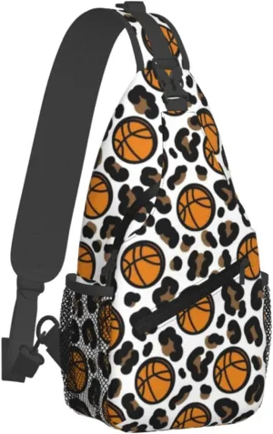 Fun Leopard Print Basketball Chest Bags Crossbody Sling Bag Shoulder Bag Travel Hiking Daypack For Men Women