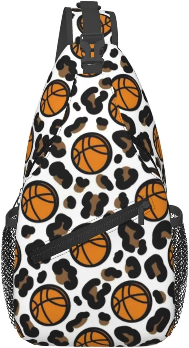 Fun Leopard Print Basketball Chest Bags Crossbody Sling Bag Shoulder Bag Travel Hiking Daypack For Men Women