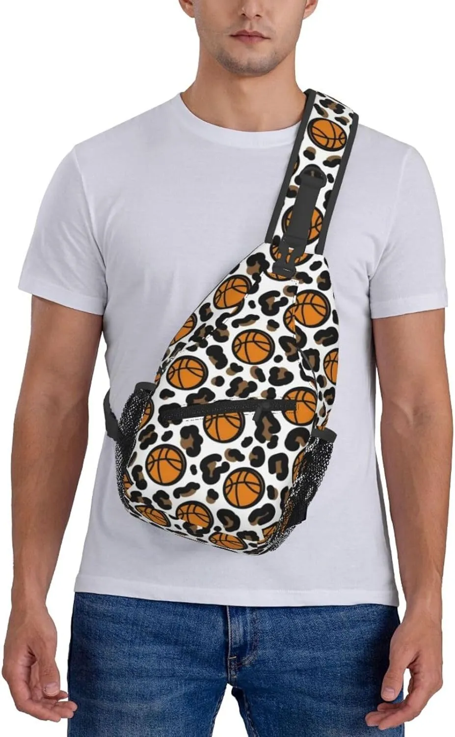 Fun Leopard Print Basketball Chest Bags Crossbody Sling Bag Shoulder Bag Travel Hiking Daypack For Men Women