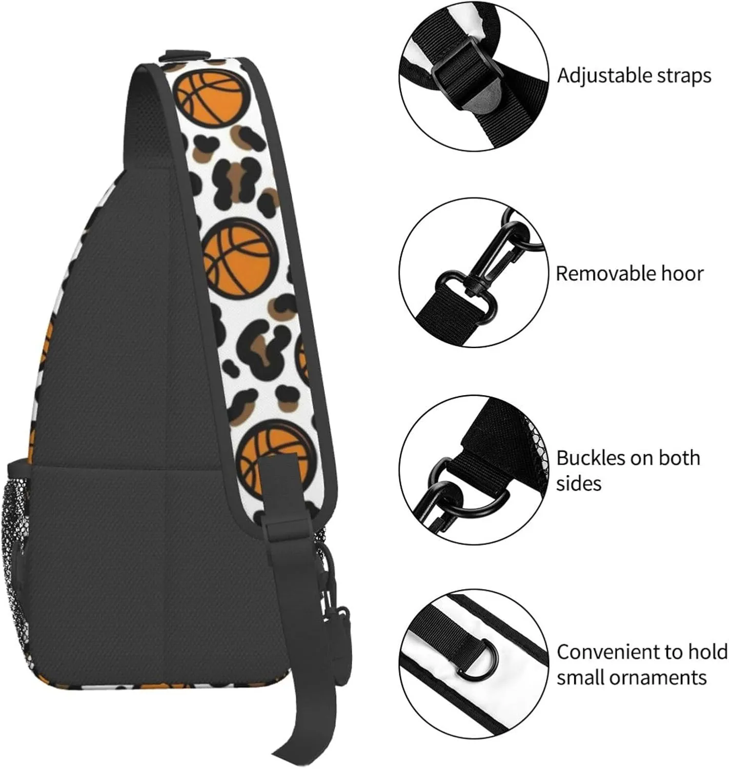 Fun Leopard Print Basketball Chest Bags Crossbody Sling Bag Shoulder Bag Travel Hiking Daypack For Men Women