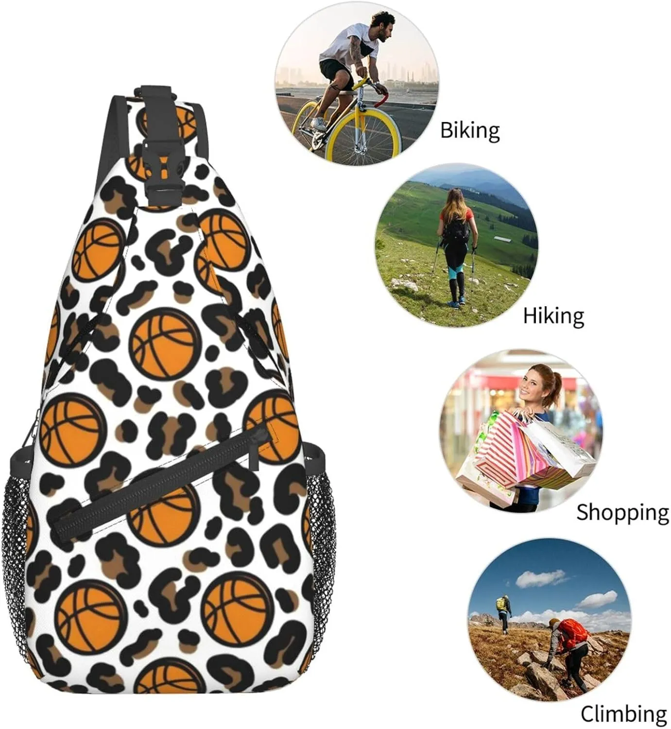 Fun Leopard Print Basketball Chest Bags Crossbody Sling Bag Shoulder Bag Travel Hiking Daypack For Men Women