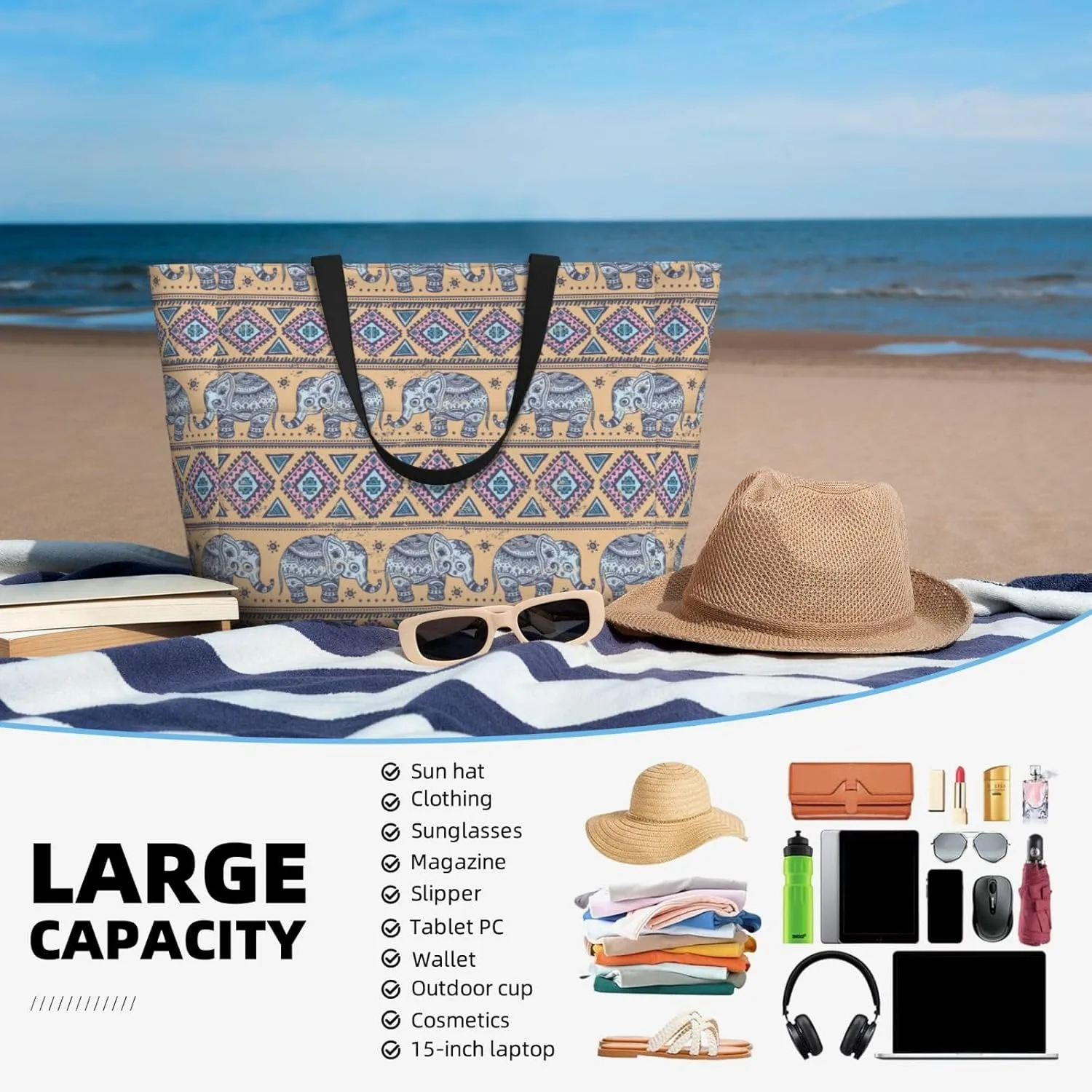 Fun Modern Vegetable Beach Bag Women Tote Bag Pool Bag With Zipper For Gym Grocery Travel With Wet Pocket