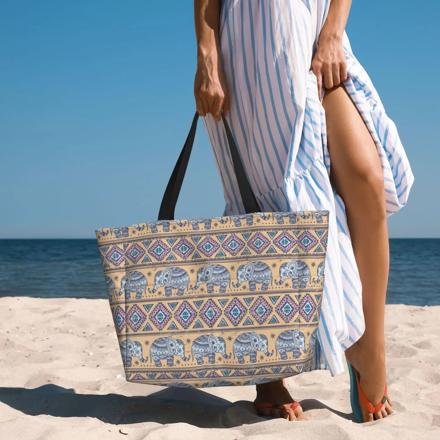 Fun Modern Vegetable Beach Bag Women Tote Bag Pool Bag With Zipper For Gym Grocery Travel With Wet Pocket