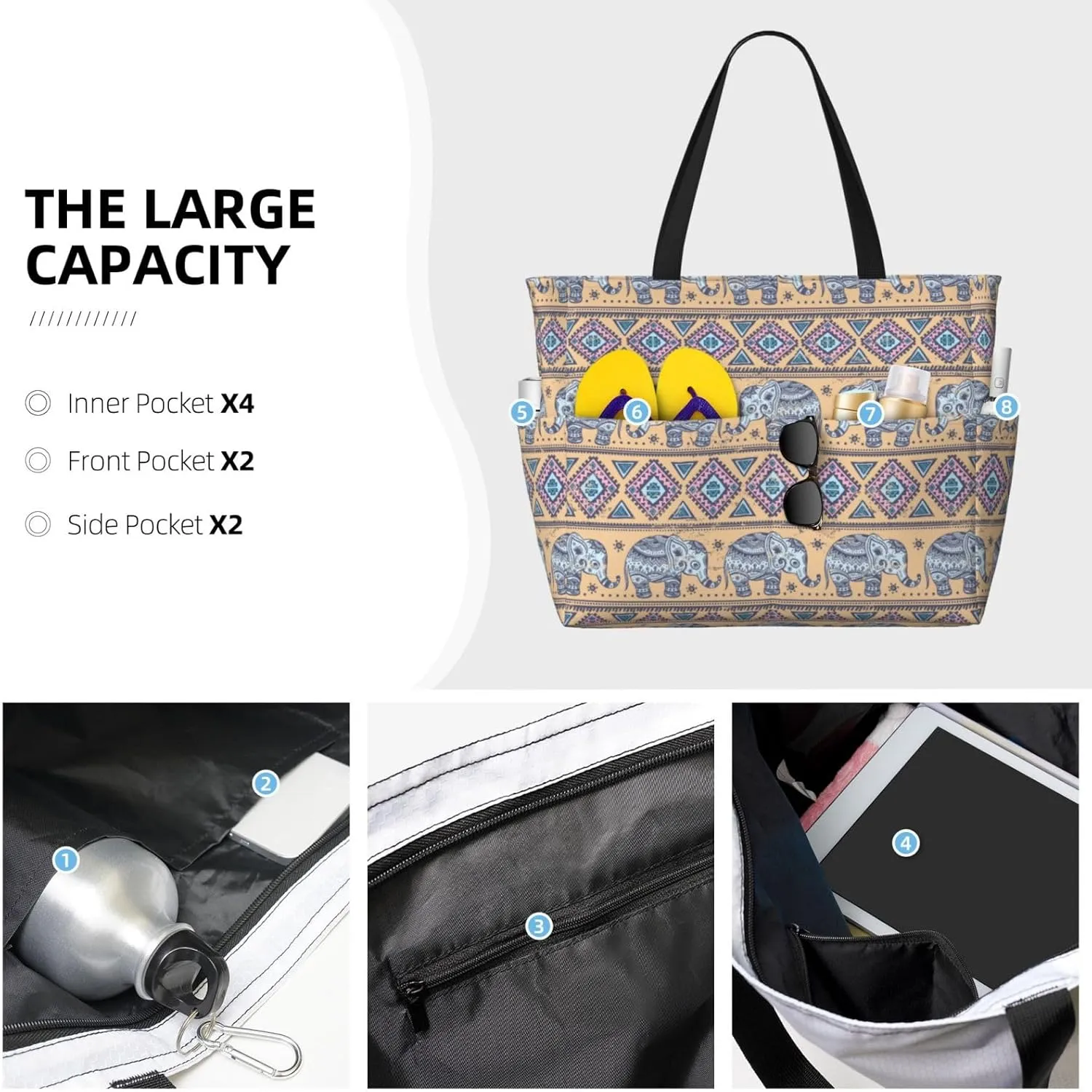 Fun Modern Vegetable Beach Bag Women Tote Bag Pool Bag With Zipper For Gym Grocery Travel With Wet Pocket