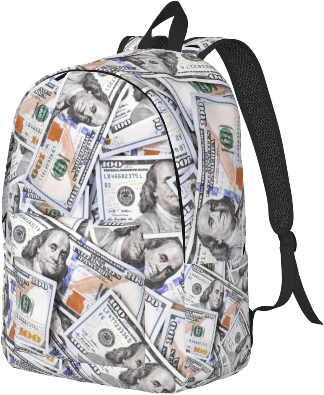 Fun Money Dollar Novelty Backpack for Girls Boys Women Lightweight Canvas Bookbag Casual Daypack for Travel Outdoor Camping, 17 Inch