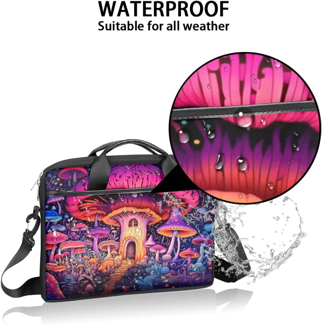Fun Mushroom Pattern Laptop Shoulder Bag for Tablet Computer Notebook Sleeve Messenger Carrying Case Briefcase Tote