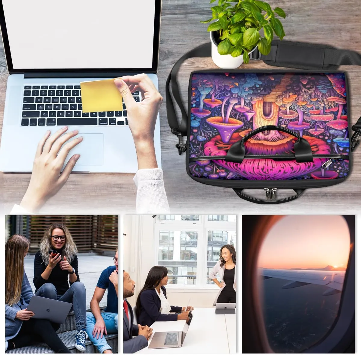 Fun Mushroom Pattern Laptop Shoulder Bag for Tablet Computer Notebook Sleeve Messenger Carrying Case Briefcase Tote