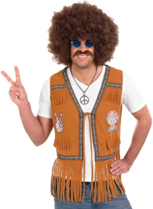 fun shack Brown Waistcoat Costume for Men, Hippie 60s 70s Themed Outfit, Retro Mens Costume for Parties and Events