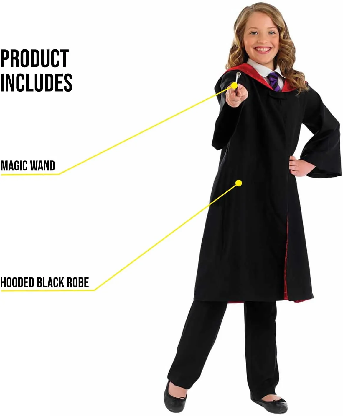 fun shack Kids Wizard Robe Cloak, Black Wizard Costume for Halloween, Kids Robe Outfit for Dress Up and Parties