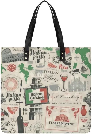 Fun Sketch Italy Pattern Women Tote Bags Top Handle Satchel Handbags PU Faux Leather Tassel Shoulder Purse