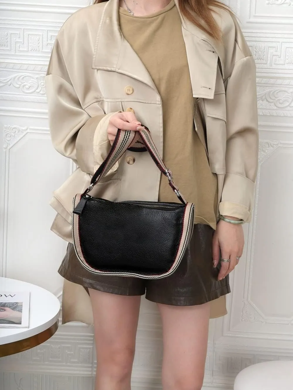 Genuine Leather Saddle Bag Women's Unique Shoulder Bags Hobo Handbags Top Handle Tote Crossbody Bags