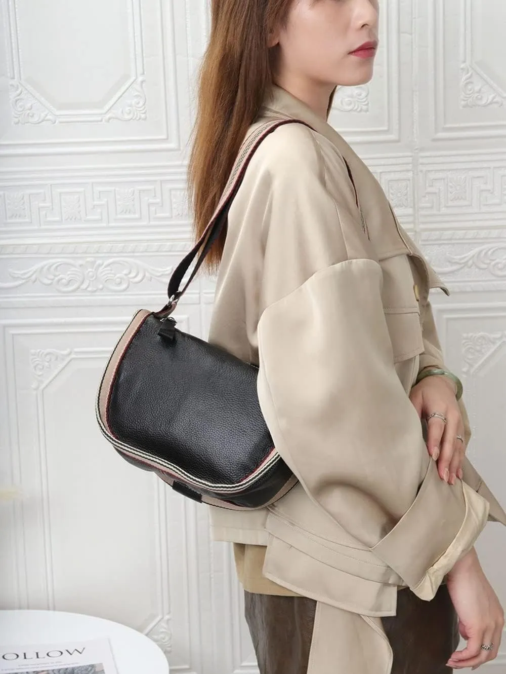 Genuine Leather Saddle Bag Women's Unique Shoulder Bags Hobo Handbags Top Handle Tote Crossbody Bags