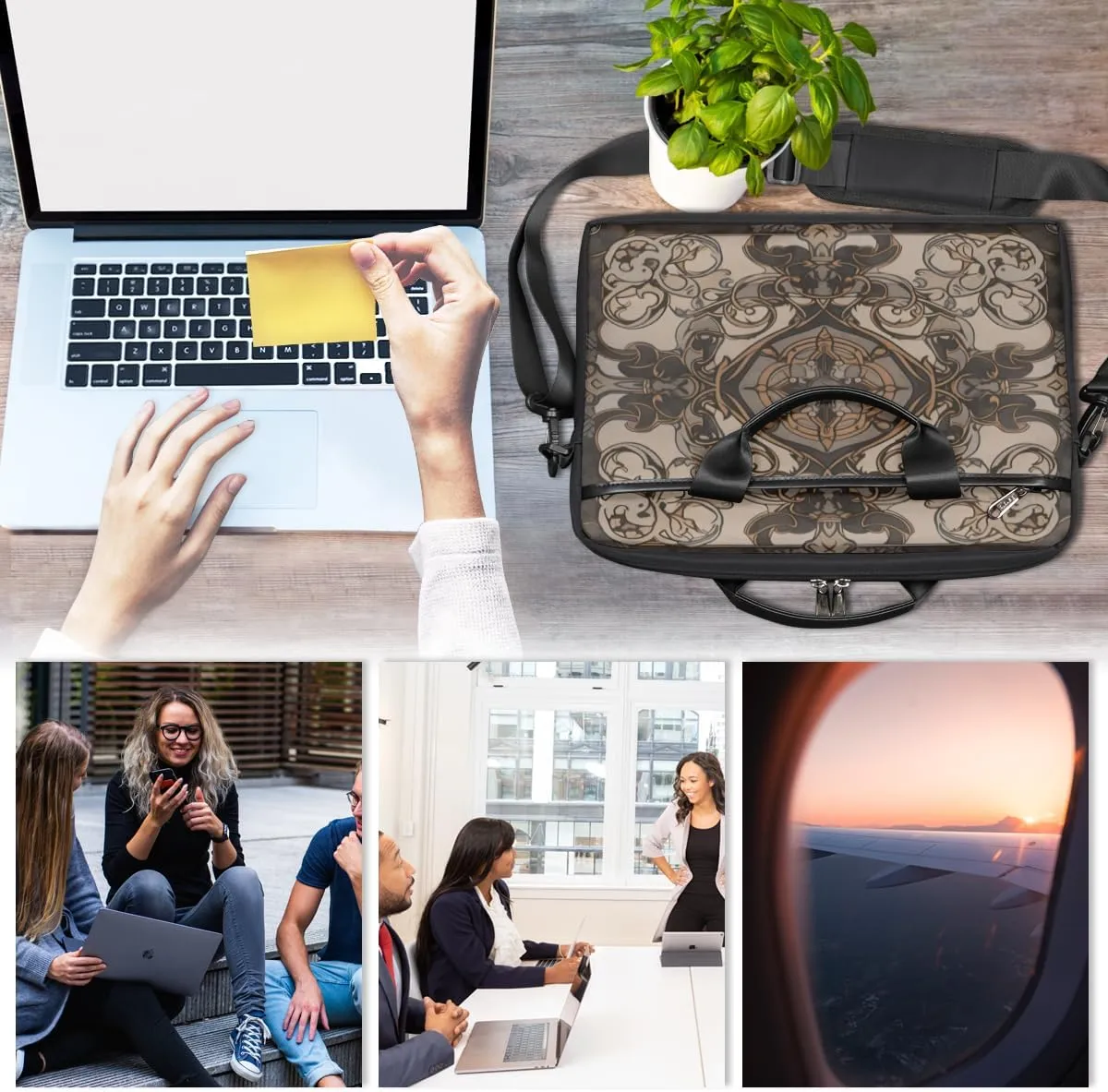 Geometry Fun Theme Laptop Shoulder Bag for Tablet Computer Notebook Sleeve Messenger Carrying Case Briefcase Tote