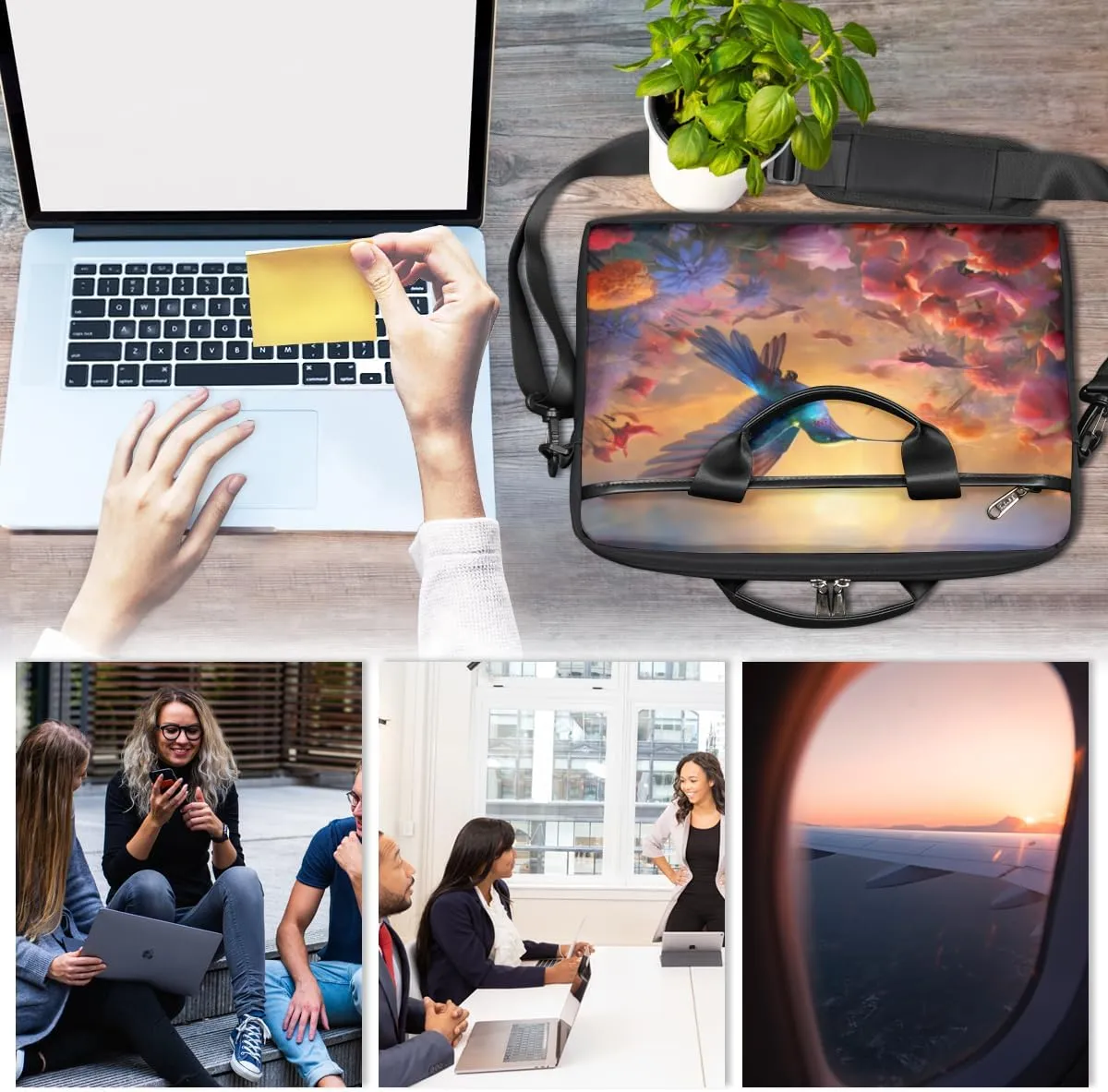 Geometry Fun Theme Laptop Shoulder Bag for Tablet Computer Notebook Sleeve Messenger Carrying Case Briefcase Tote