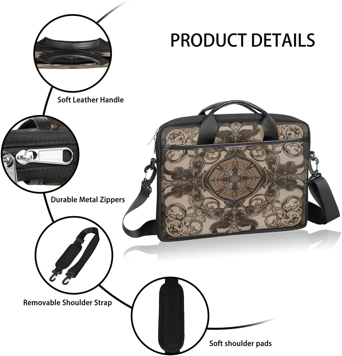 Geometry Fun Theme Laptop Shoulder Bag for Tablet Computer Notebook Sleeve Messenger Carrying Case Briefcase Tote