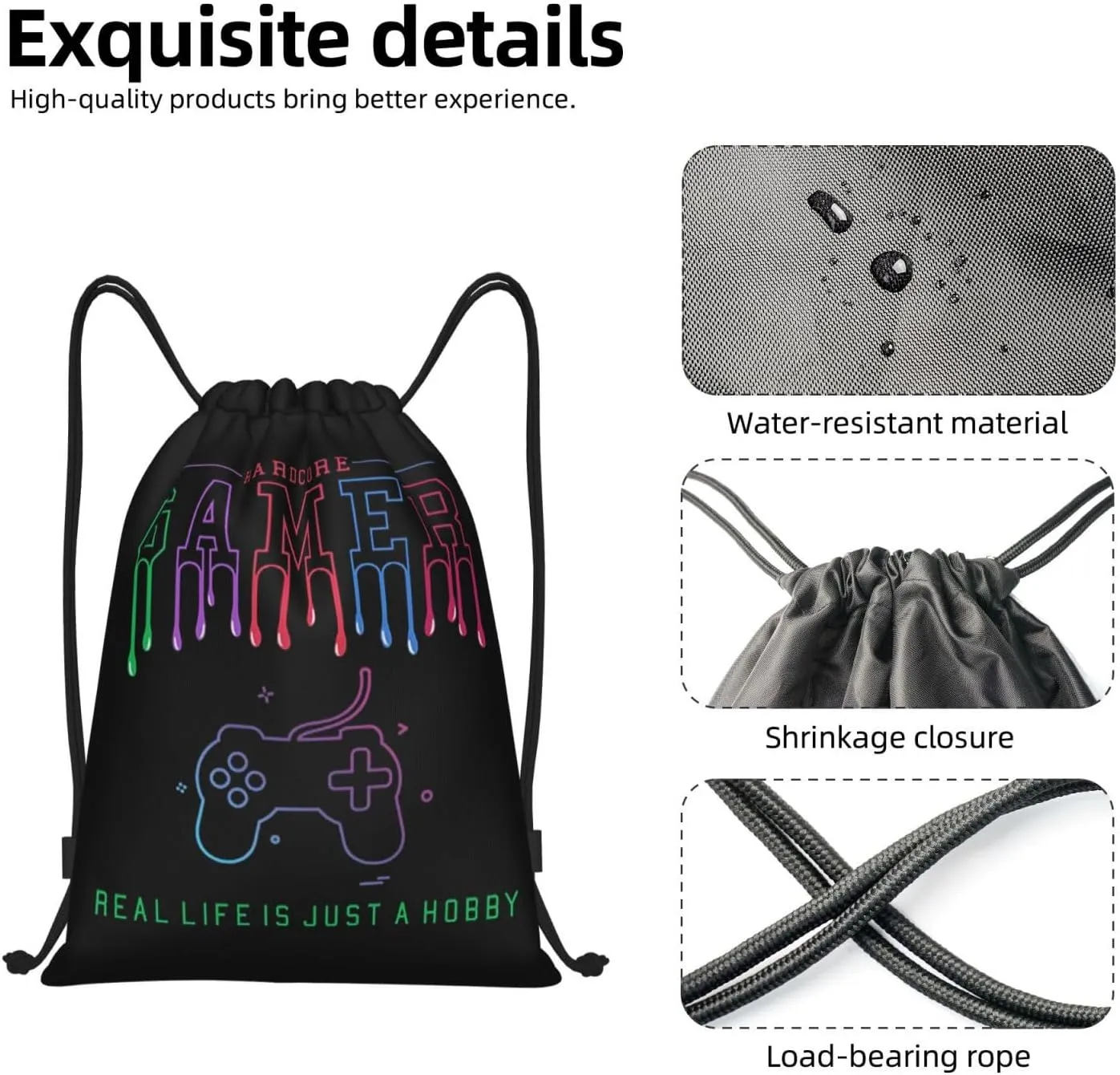 Gianlaima Game Over Controller Graphics Drawstring Bags Backpack Sport Gym Sack Yoga Dance Travel Bag For Men Women