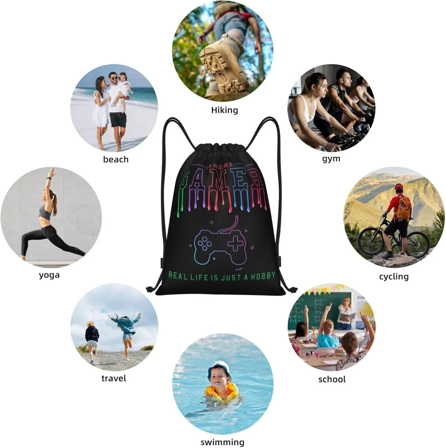 Gianlaima Game Over Controller Graphics Drawstring Bags Backpack Sport Gym Sack Yoga Dance Travel Bag For Men Women
