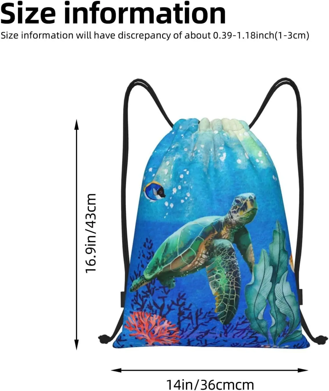 Gianlaima Ocean Turtle Fish On Sea World Drawstring Bags Backpack Sport Gym Sack For Men Women