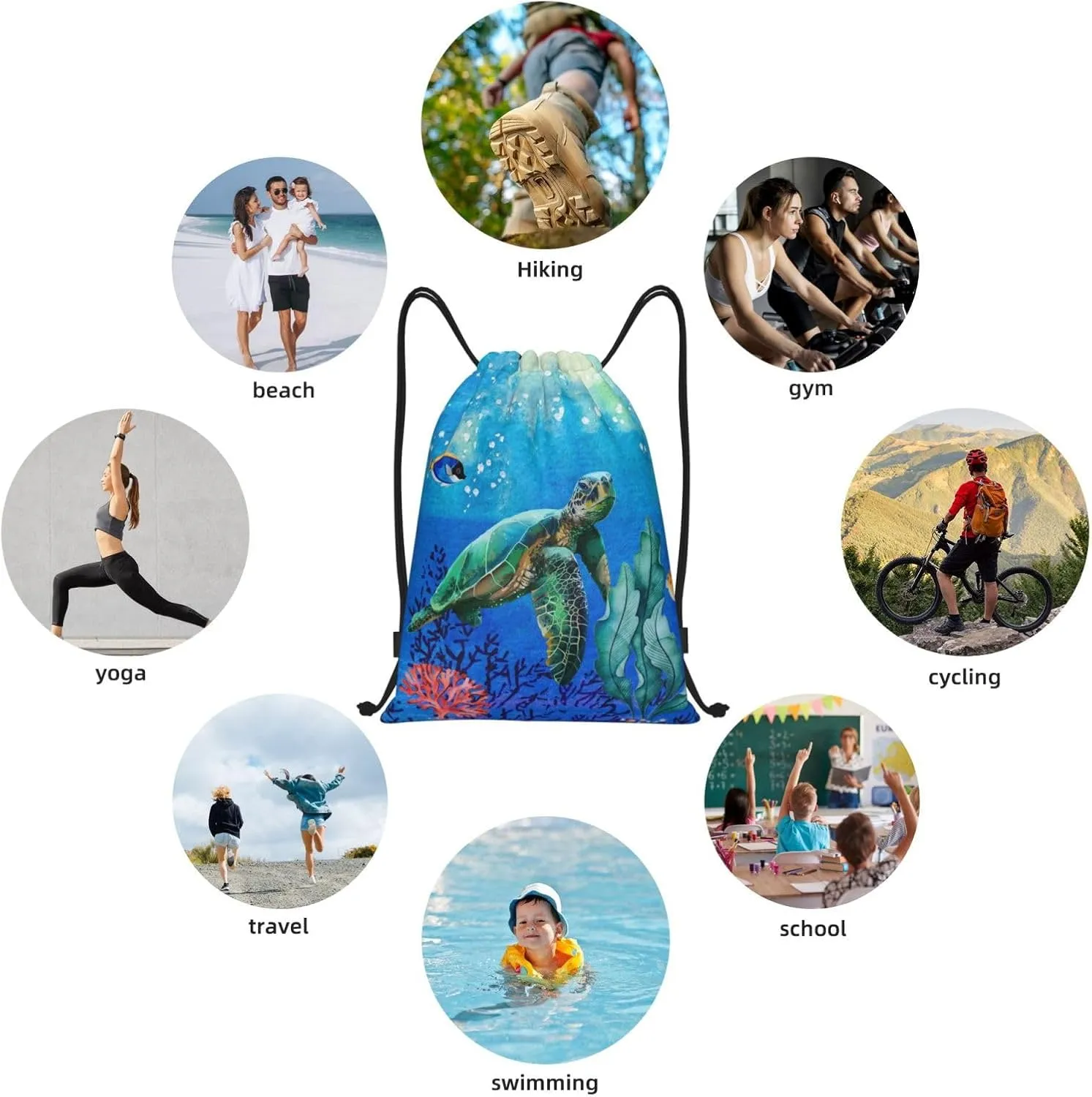 Gianlaima Ocean Turtle Fish On Sea World Drawstring Bags Backpack Sport Gym Sack For Men Women