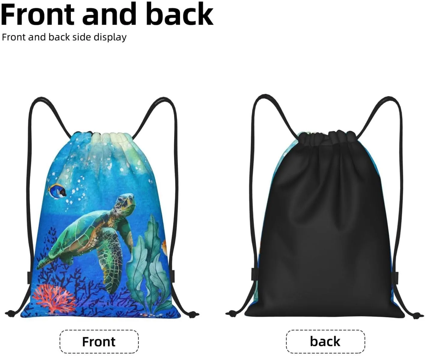 Gianlaima Ocean Turtle Fish On Sea World Drawstring Bags Backpack Sport Gym Sack For Men Women