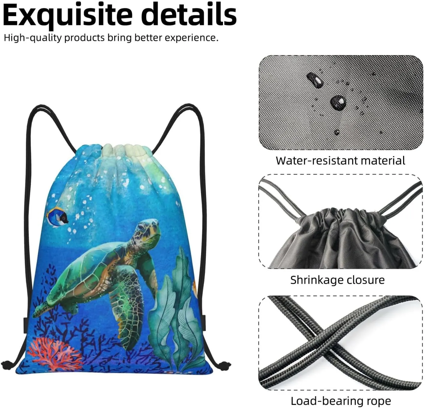 Gianlaima Ocean Turtle Fish On Sea World Drawstring Bags Backpack Sport Gym Sack For Men Women