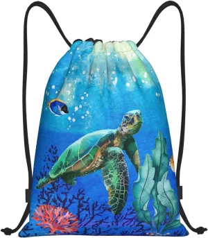 Gianlaima Ocean Turtle Fish On Sea World Drawstring Bags Backpack Sport Gym Sack For Men Women