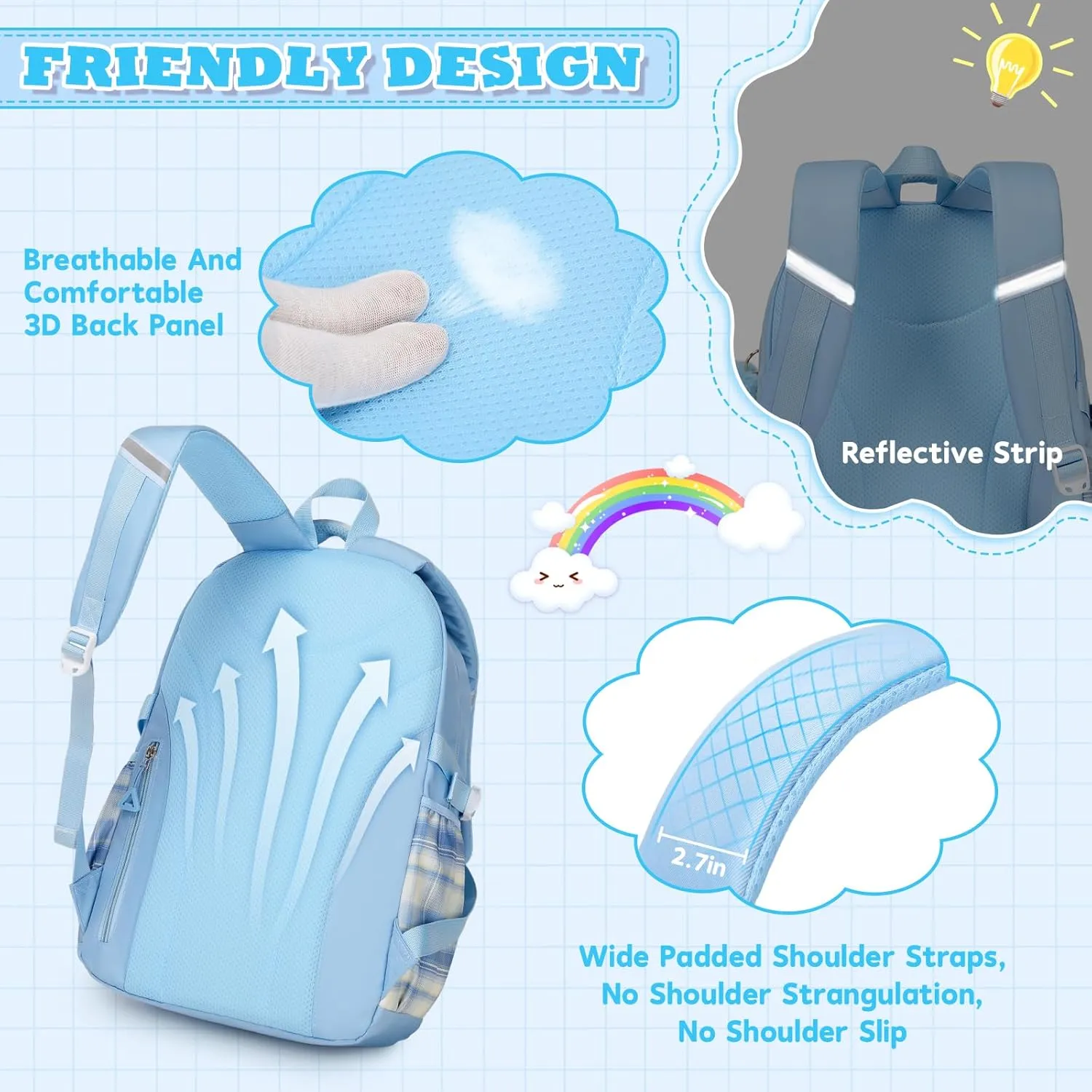 Girls Backpack, Ideal School Backpack for Girls from Elementary to Teen Years, Kawaii Bookbag Cute Large Capacity