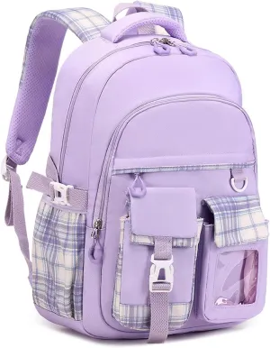 Girls Backpack, Lightweight Kids Backpack Functional Pockets Kawaii Teen School Backpack Watrer Resistant Bookbag for Primary Elementary School,Age 6-14 years,Purple