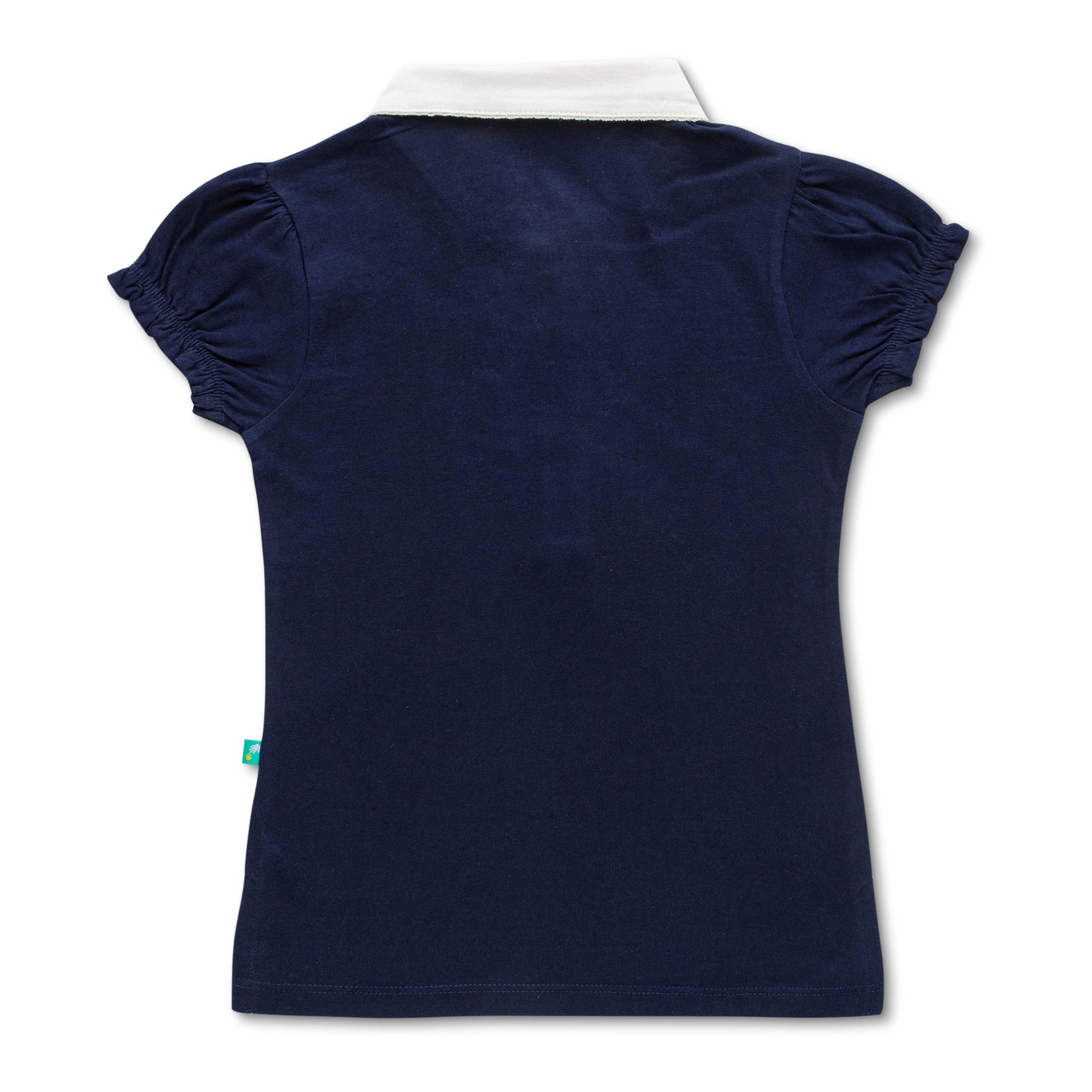 Girls' Navy Blue Polo T-Shirt with White Collar and Ruffle Placket