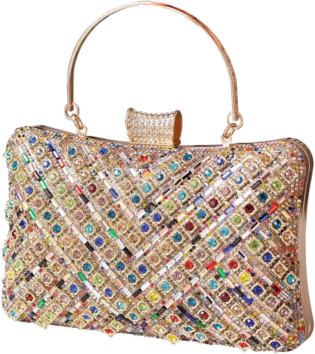 Glitter Evening Clutch Bag Multicoloured Rhinestone Handbag Shoulder Bag Crossbody Purse Wedding Party Bag for Women