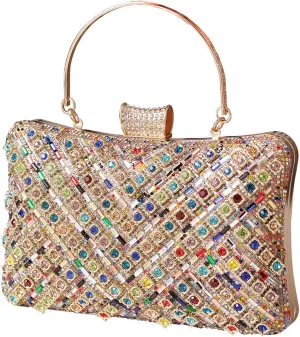 Glitter Evening Clutch Bag Multicoloured Rhinestone Handbag Shoulder Bag Crossbody Purse Wedding Party Bag for Women