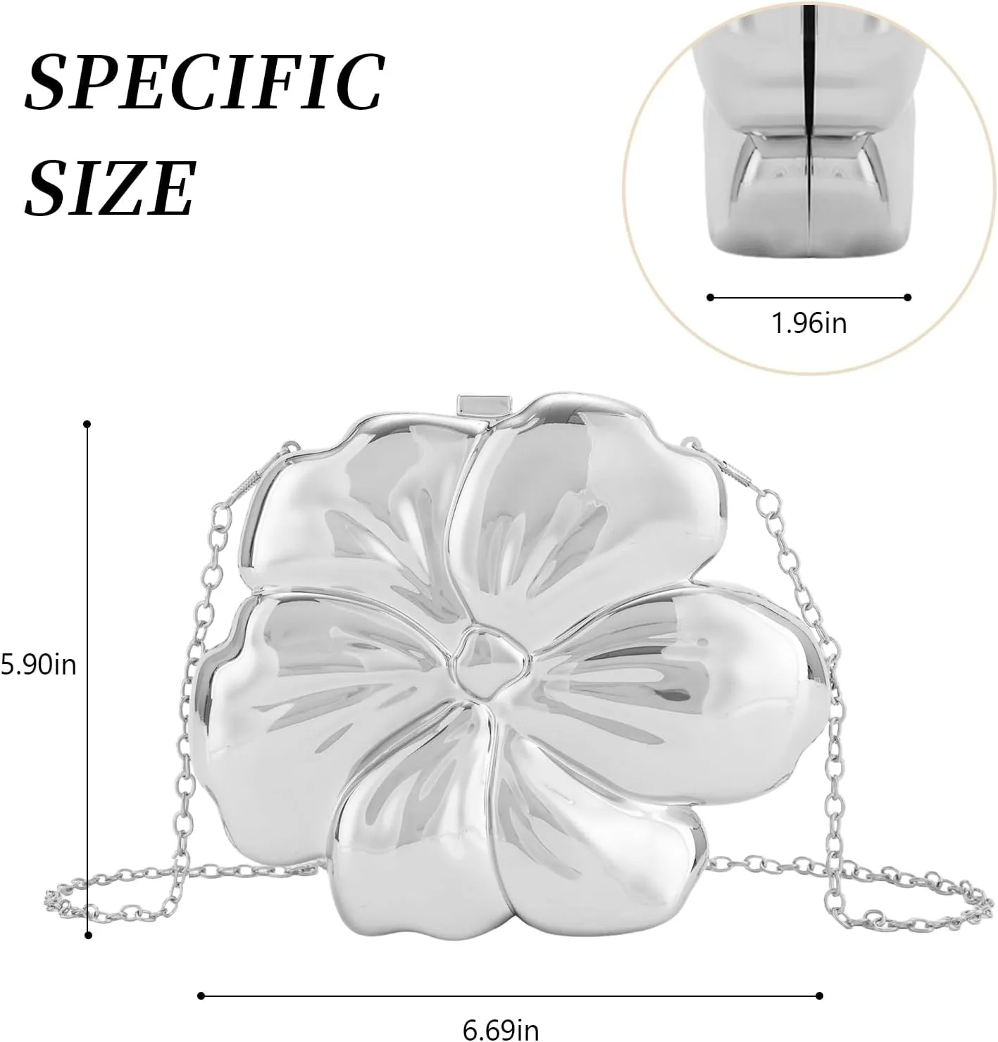 GOKTOW Unique Acrylic Clutch Purse,Floral Shape Acrylic Metallic Handbag Fancy Evening Bags for Women Party Prom