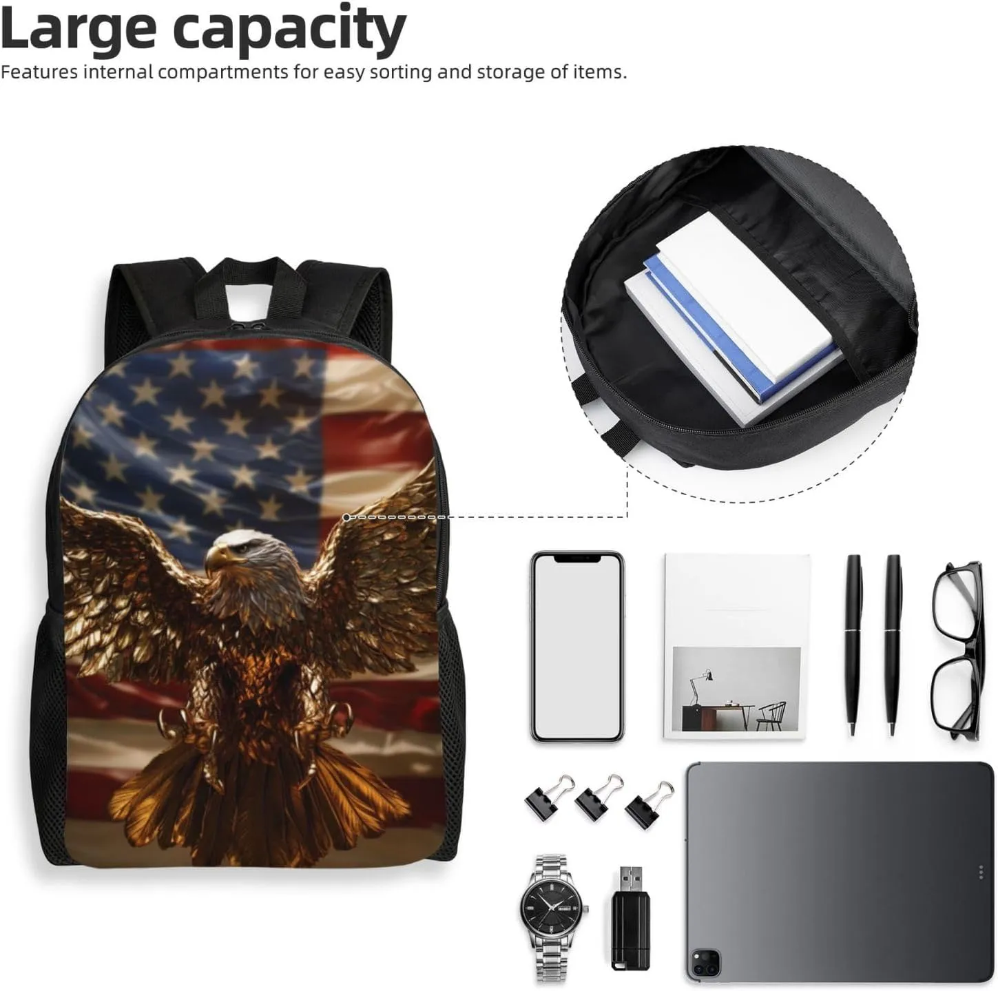 Golden Eagle Backpack Waterproof Anti Theft Durable Light Laptop Bag Backpacks For Women Men Travel Gym Backpack