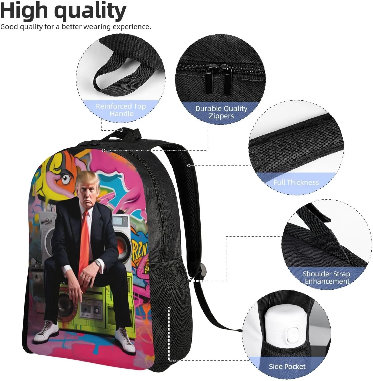 Graffiti Trump Backpack Waterproof Anti Theft Durable Light Laptop Bag Backpacks For Women Men Travel Gym Backpack