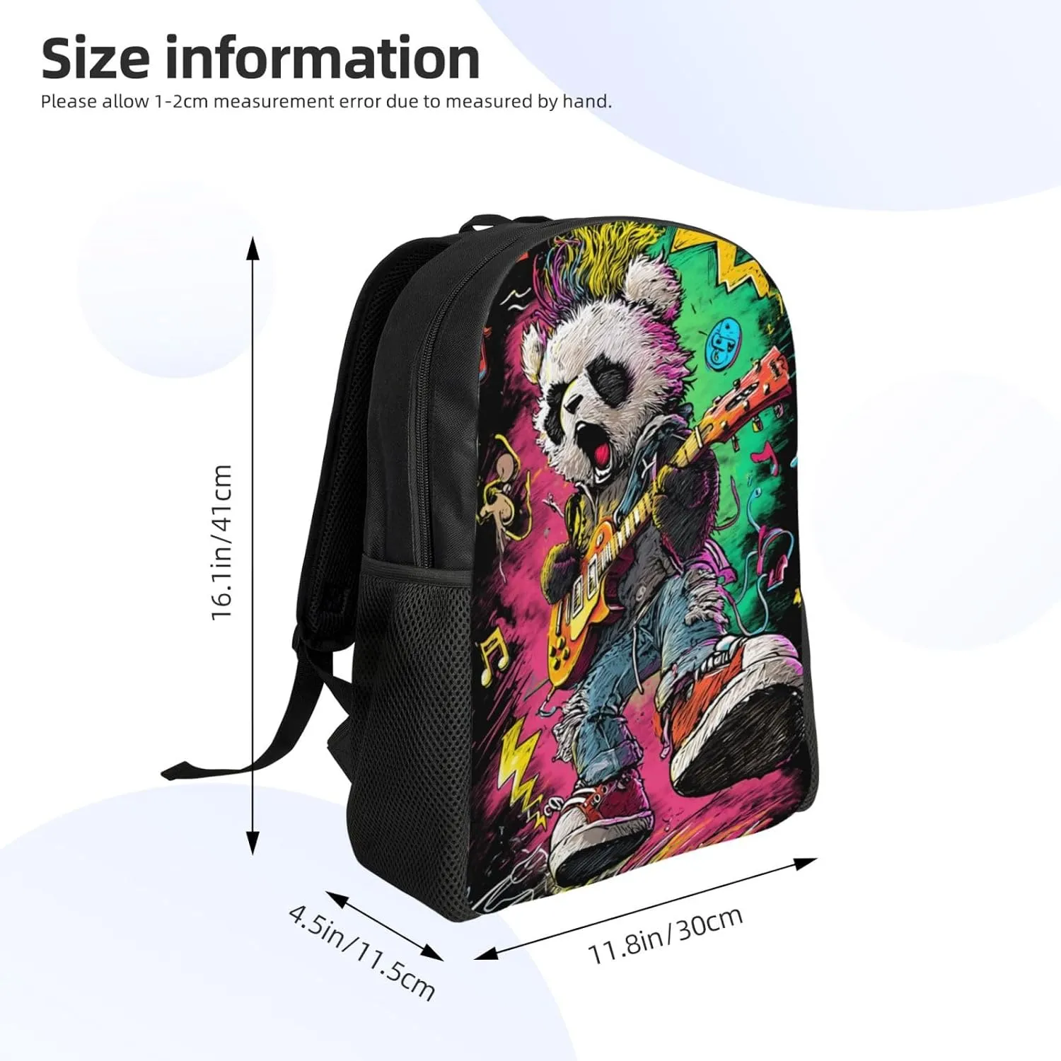 Guitar Panda Backpack Waterproof Anti Theft Durable Light Laptop Bag Backpacks For Women Men Travel Gym Backpack