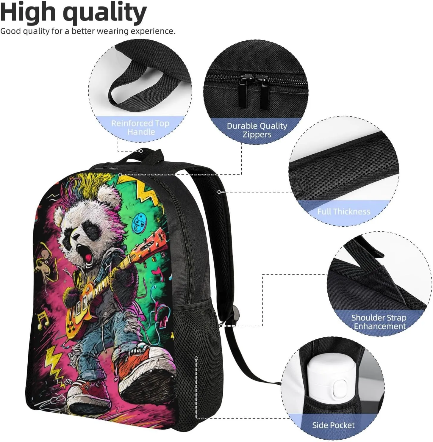 Guitar Panda Backpack Waterproof Anti Theft Durable Light Laptop Bag Backpacks For Women Men Travel Gym Backpack