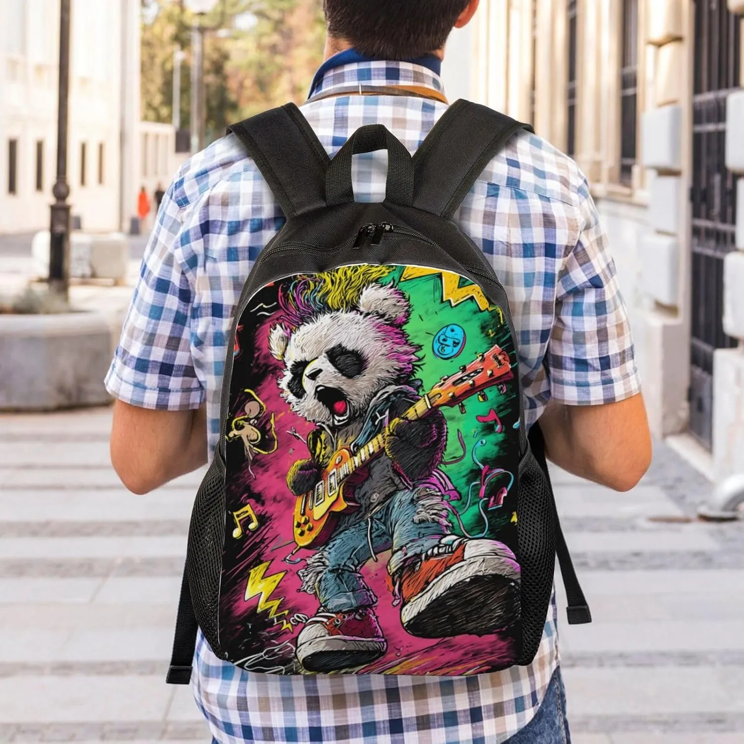 Guitar Panda Backpack Waterproof Anti Theft Durable Light Laptop Bag Backpacks For Women Men Travel Gym Backpack